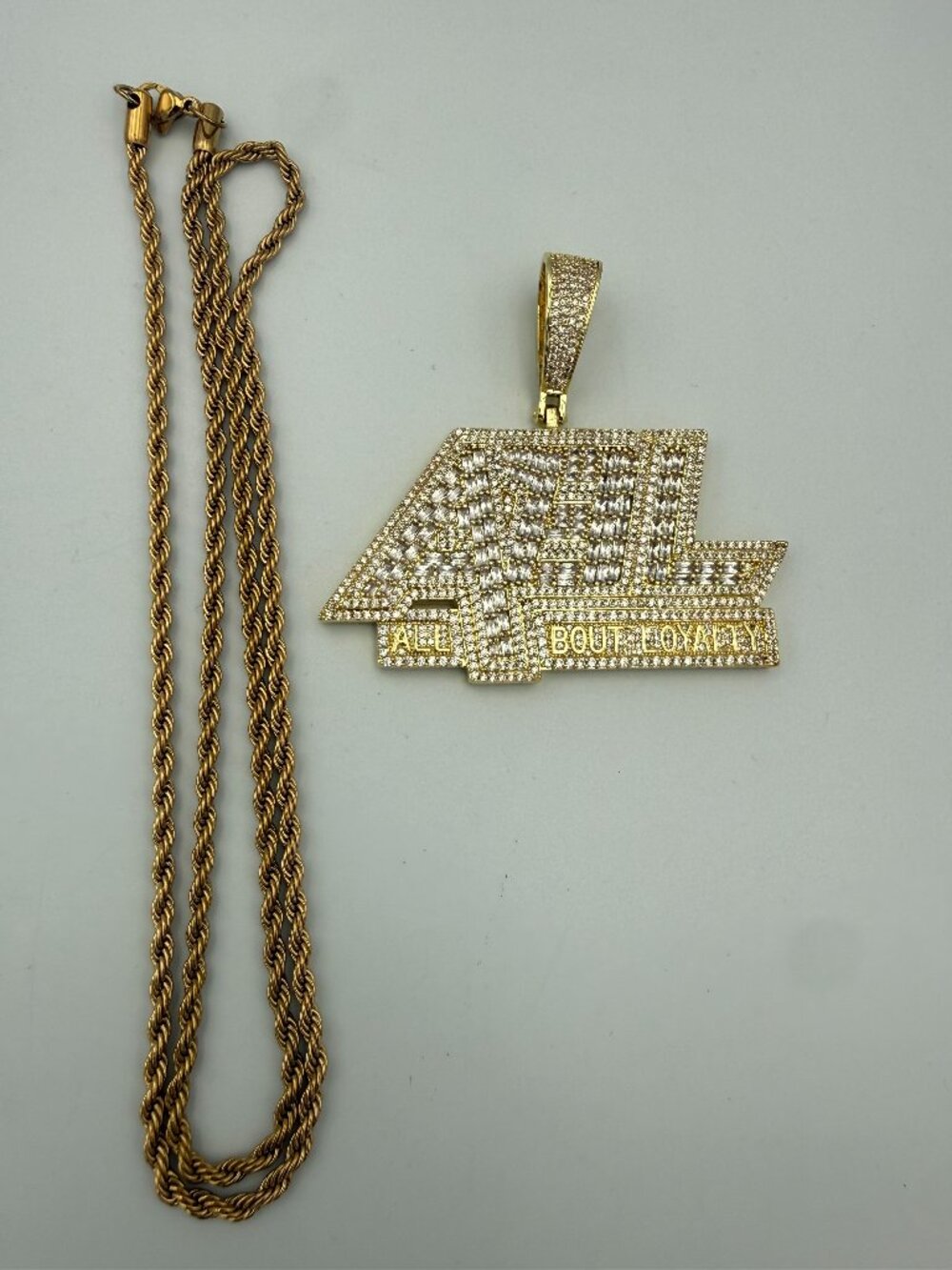 Icey Pyramid 4AL All Bout Loyalty Iced Out Pendant 24 In Gold Chain